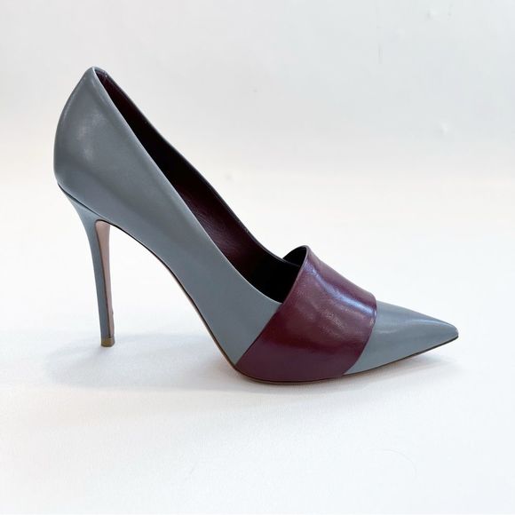 Celine Two Tone Grey and Burgundy Colorblock Heels Size 40 - Picture 1 of 10
